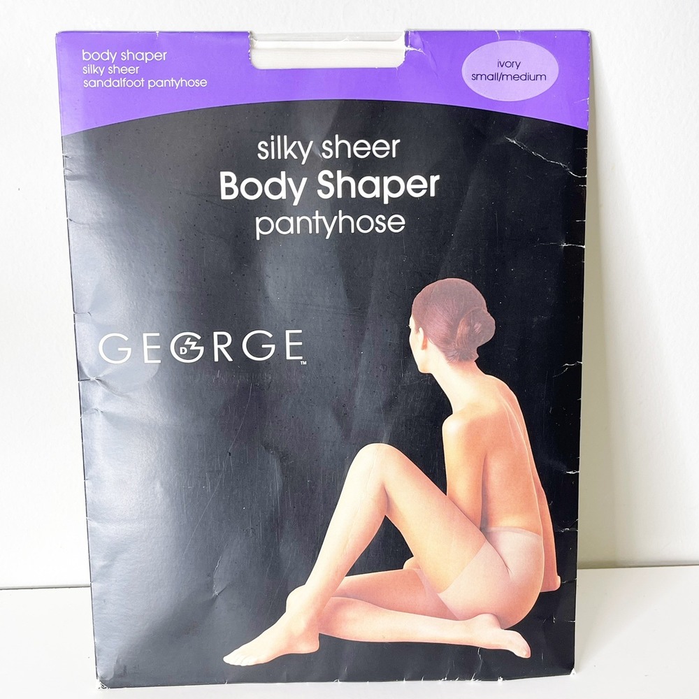 Vintage George Silky Sheer Body Shaper Pantyhose Ivory Small/Medium Sandalfoot